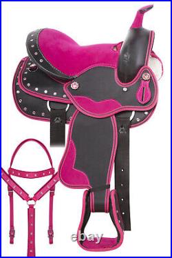 10 12 13 Kids Pink Pleasure Western Saddle Horse Pony Tack Pad Set Custom