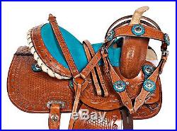 10 12 Blue Pony Leather Saddle Tack Western Youth Kids Saddle Tack Set Trail