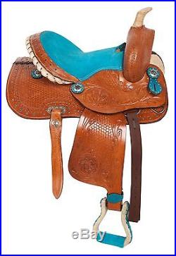 10 12 Blue Pony Leather Saddle Tack Western Youth Kids Saddle Tack Set Trail