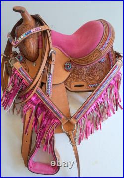 10 12 PINK Trail Barrel Pleasure Saddle Lacing Tooled Option HSBP Pony/Full