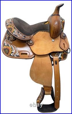 10 12 Pony BROWN seat FLORAL Trail Barrel Pleasure Saddle Youth Option of HSBP