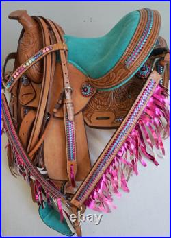 10 12 TEAL Trail Barrel Pleasure Saddle Lacing Tooled Option HSBP Pony/Full