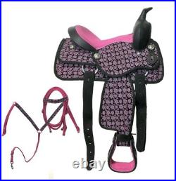 10 12 Western Trail Lead-line Synthetic Saddle 4p HSBP Pink Seat Floral Printd