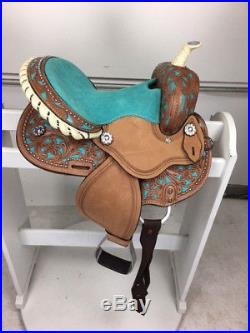 10 New Western Leather Youth Child Kids Trail Barrel Horse Saddle Bridle Teal