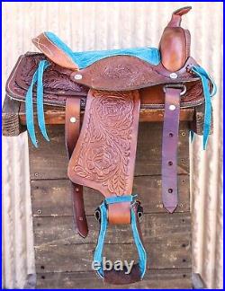 10 Pony Western Kids Mini Horse Brown Turquoise Saddle