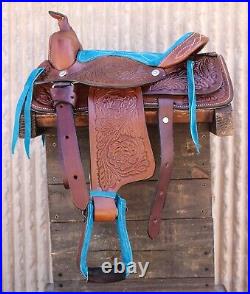 10 Pony Western Kids Mini Horse Brown Turquoise Saddle