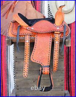 10 Tan Kids Pony Buckaroo Buckstitch Laced Cowboy Saddle