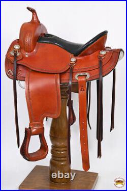 12HS 15 In Western American Leather Horse Saddle Wide Gullet Trail Hilason