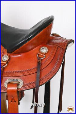 12HS 15 In Western American Leather Horse Saddle Wide Gullet Trail Hilason