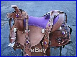 12 13 Purple Pony Kids Youth Barrel Racing Trail Leather Western Horse Saddle