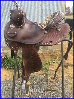 12.5 Inch Western Barrel Racing Horse Saddle Matching head stall/breast collar