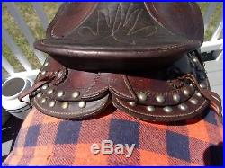 12'' BROWN SIMCO Leather STUDDED PARADE WESTERN KIDS PONY SADDLE w TAPADAROS