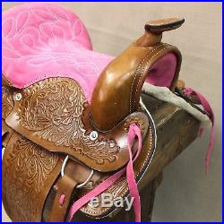 12 Brown Youth Western Mini Pony Saddle Pink Leather Kids Saddle