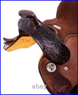 12 Buffalo Youth Barrel Style Saddle. This saddle features rough out leather