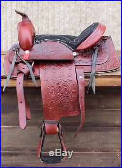 12 Burgundy Youth Western Pony Saddle Leather Kids Saddle