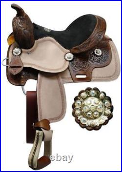 12 Double T Youth Saddle With Floral Tooled Pommel, Cantle, And Skirt