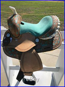 12 New Western Leather Youth Kids Trail Barrel Horse Saddle Turquoise HS/BC