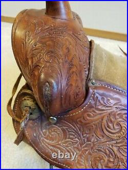 12 Vintage Western Tooled Leather Pony Saddle Billy Cook Cinch Kids Youth