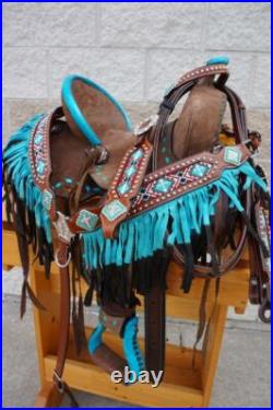 12 Western Barrel Show Saddle Turq Buck Stitch OPTION of Full HSBP withFringe 4p