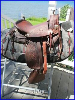12'' vintage western leather tooled Pony saddle youth kids
