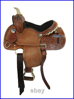 13 12 10 Brown Leather Western Kids Saddle Pleasure Trail Floral Tooled Leather