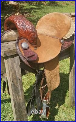 13.5 Santa Fe Leather Western Barrel Racing Horse Saddle