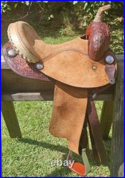 13.5 Santa Fe Leather Western Barrel Racing Horse Saddle