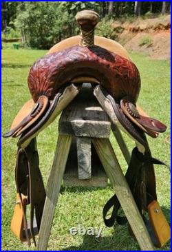 13.5 Santa Fe Leather Western Barrel Racing Horse Saddle