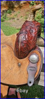 13.5 Santa Fe Leather Western Barrel Racing Horse Saddle