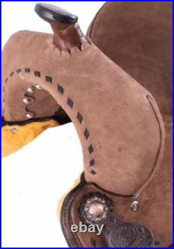 13 Western Roughout Leather Barrel Trail Saddle Deep Seat Buckstitch FQHB 15850