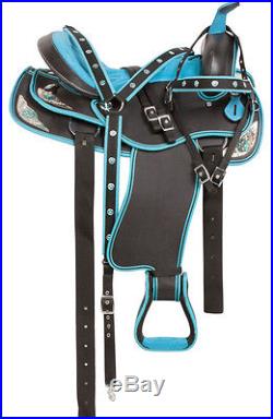 14 15 16 17 18 Blue Western Pleasure Trail Barrel Horse Saddle Tack Set New