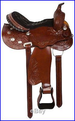 14 15 16 Western Tooled Brown Barrel Racing Leather Horse Trail Saddle Tack
