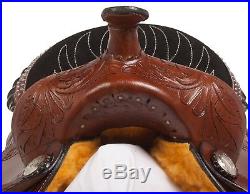 14 15 16 Western Tooled Brown Barrel Racing Leather Horse Trail Saddle Tack