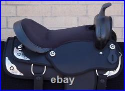 14-18 in WESTERN BARREL RACING SADDLE HORSE USED BLACK SYNTHETIC TACK SET PAD