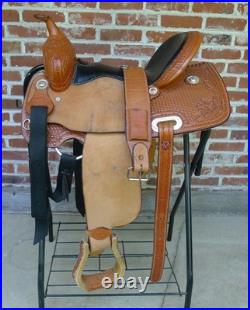 14.5 Western Barrel Saddle BWith5 Petal, SRS by Paul Taylor Saddle Co. Back Cinch