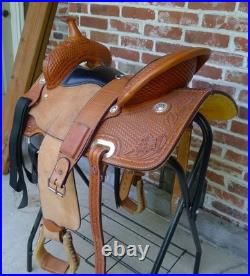 14.5 Western Barrel Saddle BWith5 Petal, SRS by Paul Taylor Saddle Co. Back Cinch