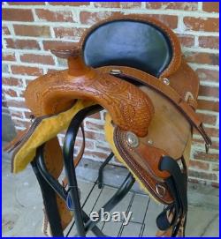 14.5 Western Barrel Saddle BWith5 Petal, SRS by Paul Taylor Saddle Co. Back Cinch