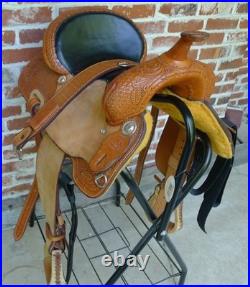 14.5 Western Barrel Saddle BWith5 Petal, SRS by Paul Taylor Saddle Co. Back Cinch