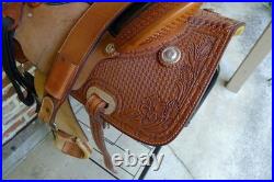 14.5 Western Barrel Saddle BWith5 Petal, SRS by Paul Taylor Saddle Co. Back Cinch