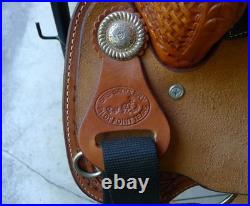 14.5 Western Barrel Saddle BWith5 Petal, SRS by Paul Taylor Saddle Co. Back Cinch