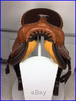 14 Inch New Western Semi Leather Synthetic Pleasure Trail Horse Saddle Brown