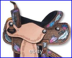 14 Inch Silver Royal-Delilah-5 Piece Western Saddle Package-Crystals-Feathers