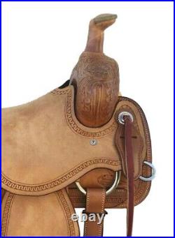 14 Inch Western Brown Rough Out Leather Hand carved Roper Ranch Saddle
