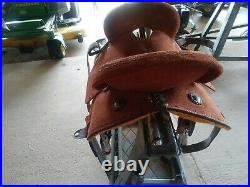 14 Inch Western Roughout Leather Barrel Saddle Branson Buchstitched