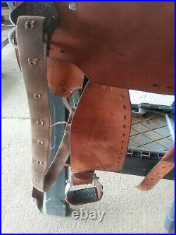 14 Inch Western Roughout Leather Barrel Saddle Branson Buchstitched