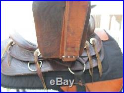 14'' VINTAGE Brown Leather western TRAIL SADDLE QH BARS