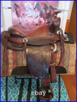 14'' Vintage Western Brown Leather Slick Seat Trail Ranch Saddle #260