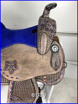 14 Western Leather Barrel Pleasure Trail Black Purple Horse Saddle Set Tack
