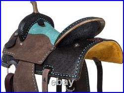 14 Western Saddle Dark Oil Roughout Turquoise Suede Seat Buckstitching