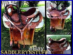 14 Youth Adult Saddle ShOw Medium Oil FULL SILVER TOOLED Western 4pc Set Tack